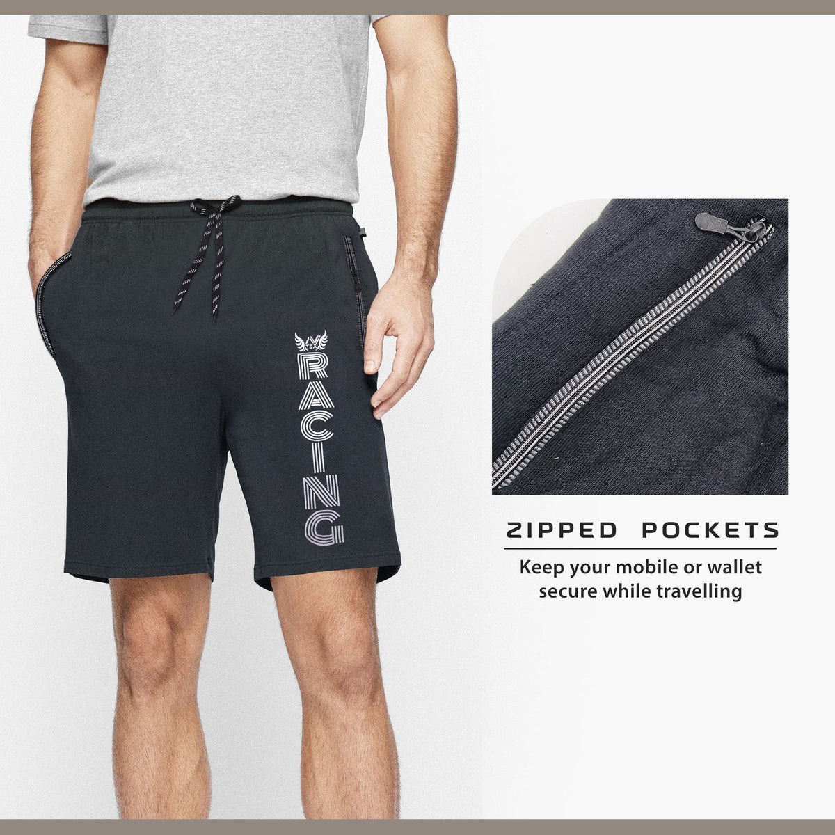 Men's Zip Pocket Shorts – Soccer or Racing Print, Elastic Waist - photo 6