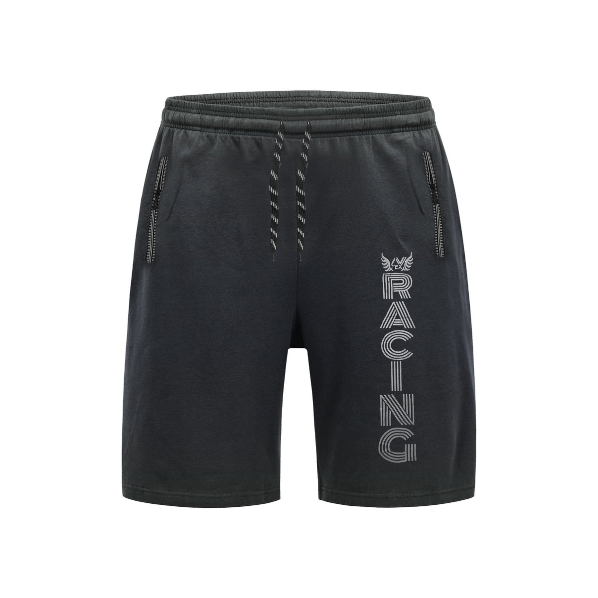 Men's Zip Pocket Shorts – Soccer or Racing Print, Elastic Waist - Black, Racing Print, Single