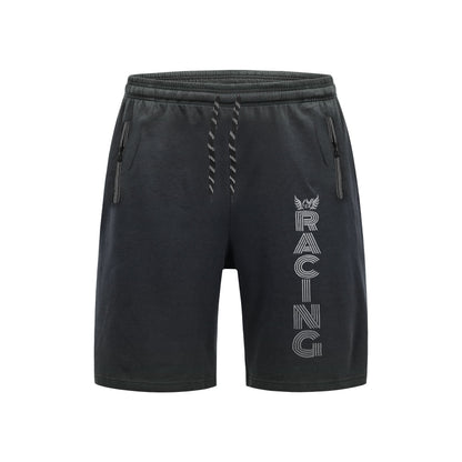 Men's Zip Pocket Shorts – Soccer or Racing Print, Elastic Waist - Black, Racing Print, Single