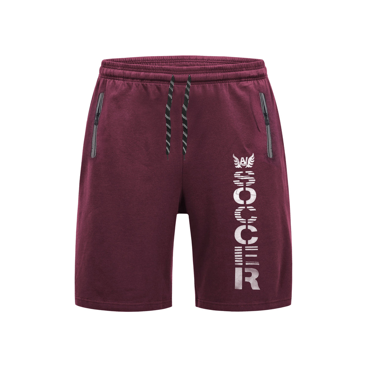 Men's Zip Pocket Shorts – Soccer or Racing Print, Elastic Waist - Maroon, Soccer Print, Single