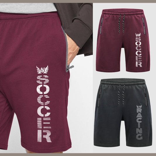 Men's Zip Pocket Shorts – Soccer or Racing Print, Elastic Waist