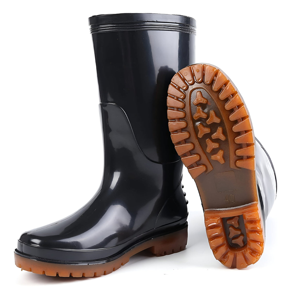 Men's PVC Wellington Boots – Black, Calf Height, Non-Slip Sole, EU 41 or 43 - photo 8