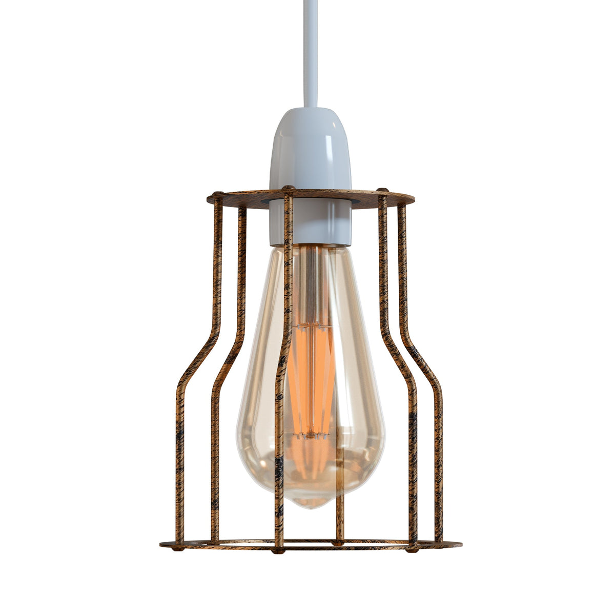 Flared Bar Cage Lamp Shade – Brushed Copper, Easy Fit with Reducer Ring - Brushed Copper, with Reducer Ring, Single
