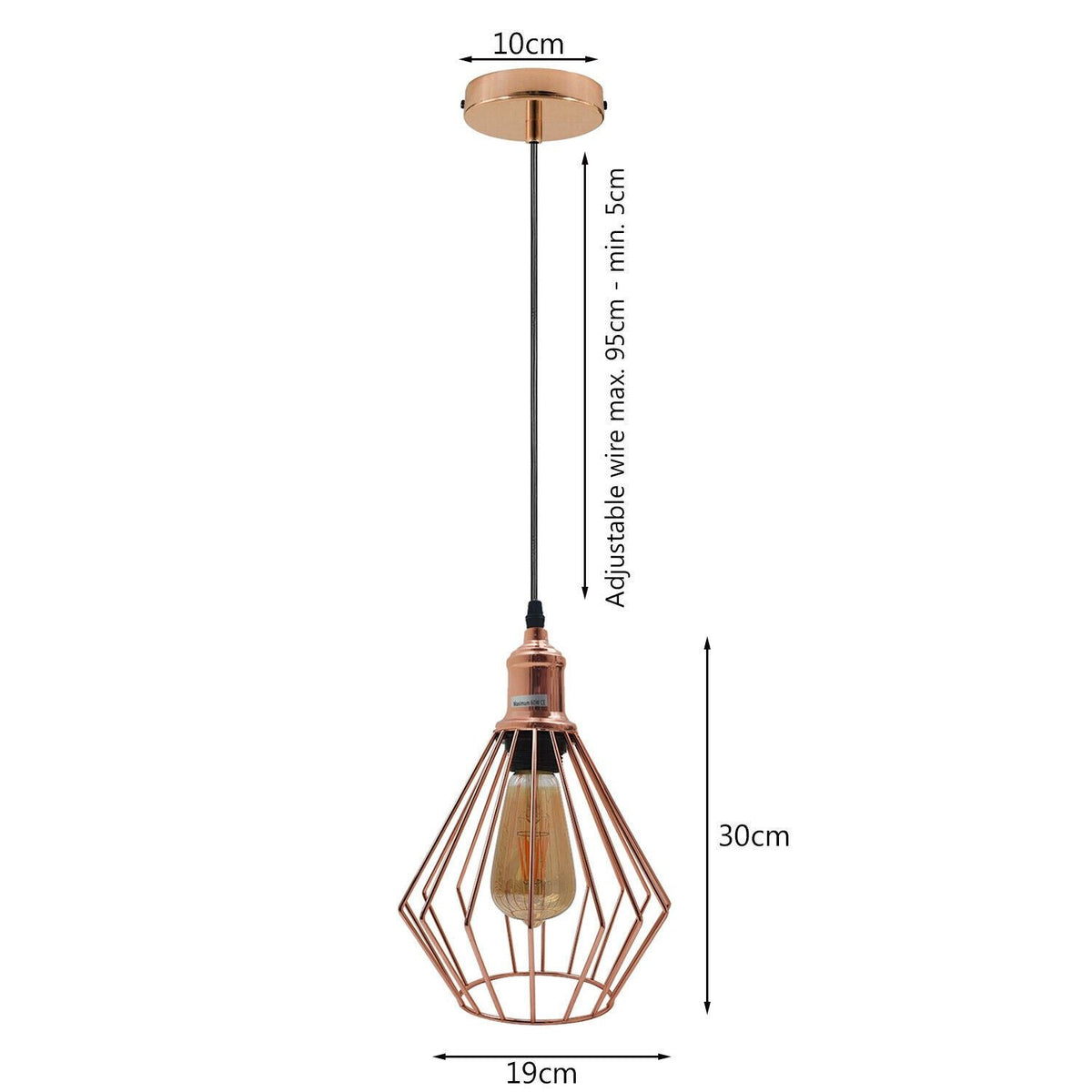 Rose Gold Pendant Light – Cage, Cone, Barn or Curvy Shade, E27 - photo 4