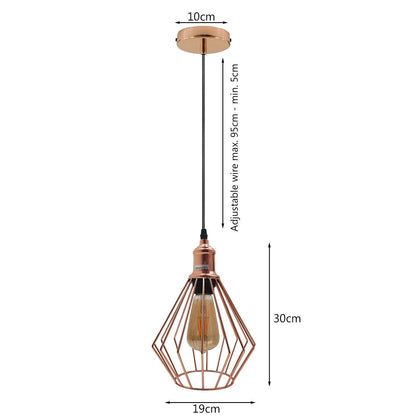 Rose Gold Pendant Light – Cage, Cone, Barn or Curvy Shade, E27 - photo 4