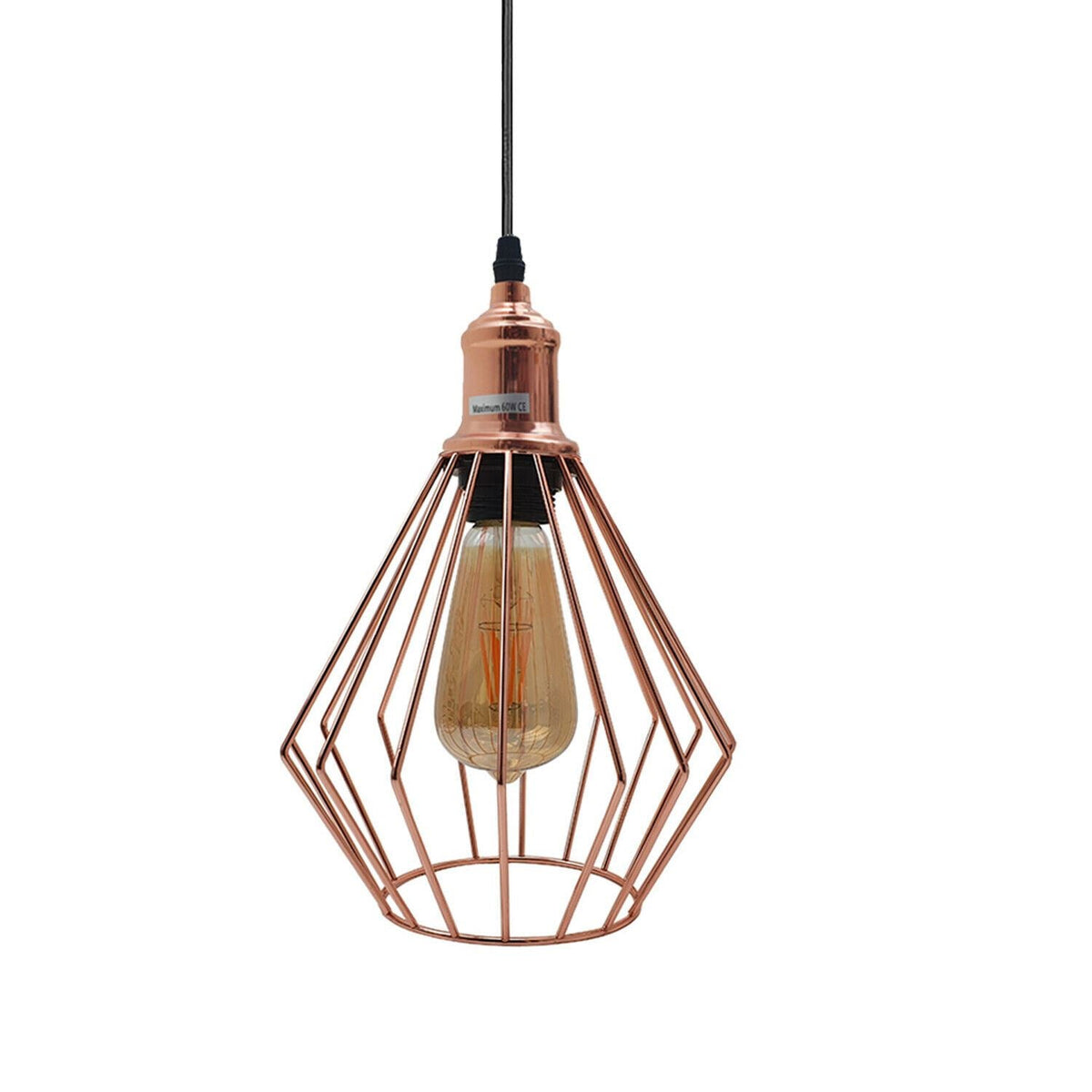 Rose Gold Pendant Light – Cage, Cone, Barn or Curvy Shade, E27 - photo 5
