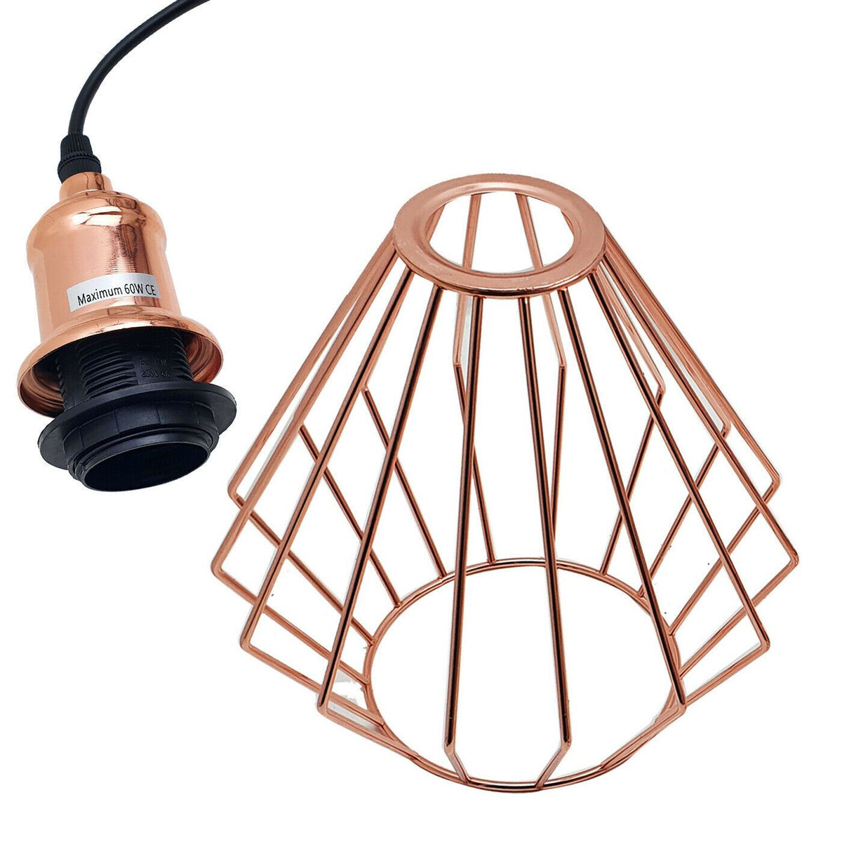 Rose Gold Pendant Light – Cage, Cone, Barn or Curvy Shade, E27 - photo 7