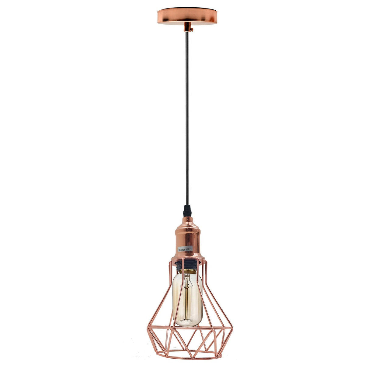 Rose Gold Pendant Light – Cage, Cone, Barn or Curvy Shade, E27 - Rose Gold, Cage Rose Gold, Without Bulb