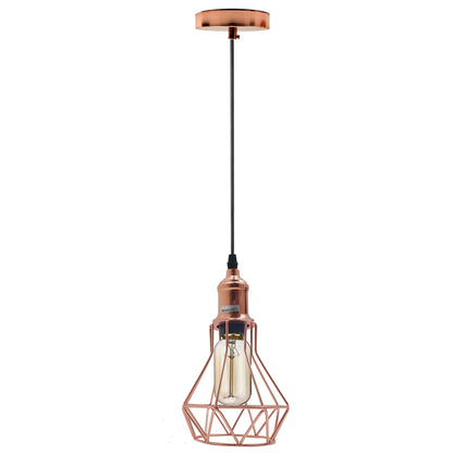 Rose Gold Pendant Light – Cage, Cone, Barn or Curvy Shade, E27 - Rose Gold, Cage Rose Gold, Without Bulb