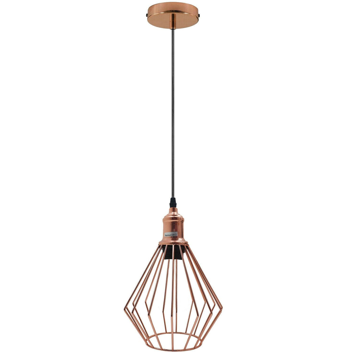 Rose Gold Pendant Light – Cage, Cone, Barn or Curvy Shade, E27 - Rose Gold, Diamond Cage Rose Gold, Without Bulb