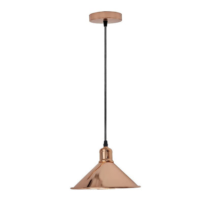 Rose Gold Pendant Light – Cage, Cone, Barn or Curvy Shade, E27 - Rose Gold, Flat Cone 22 cm Rose Gold, Without Bulb