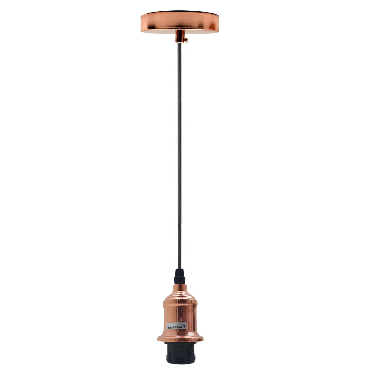 Rose Gold Pendant Light – Cage, Cone, Barn or Curvy Shade, E27 - Rose Gold, No Shade, Without Bulb