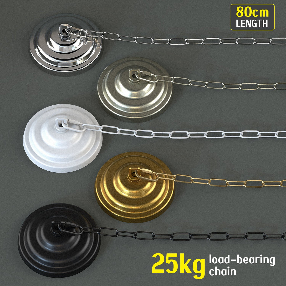 Metal Hanging Link Chain 80cm 25kg with Ceiling Rose Hook Plate