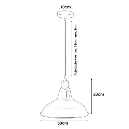 Metal Shade Pendant Light – Black Holder, Barn, Dome or Cone, E27 - photo 3