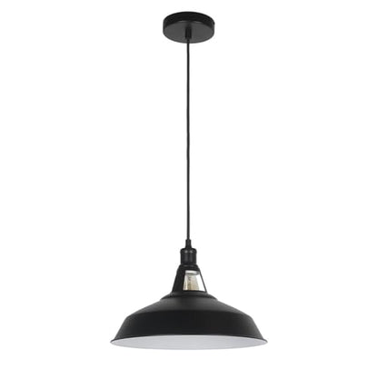 Metal Shade Pendant Light – Black Holder, Barn, Dome or Cone, E27 - Black, Barn Slotted 30 cm Black & White Inner, Without Bulb