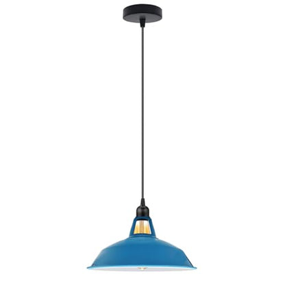 Metal Shade Pendant Light – Black Holder, Barn, Dome or Cone, E27 - Black, Barn Slotted 30 cm Blue, Without Bulb