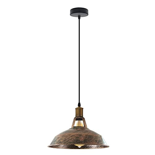 Metal Shade Pendant Light – Black Holder, Barn, Dome or Cone, E27 - Black, Barn Slotted 30 cm Brushed Copper, Without Bulb
