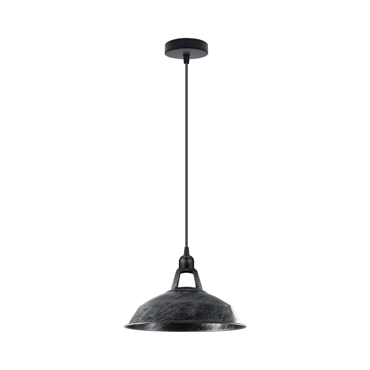 Metal Shade Pendant Light – Black Holder, Barn, Dome or Cone, E27 - Black, Barn Slotted 30 cm Brushed Silver, Without Bulb
