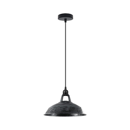 Metal Shade Pendant Light – Black Holder, Barn, Dome or Cone, E27 - Black, Barn Slotted 30 cm Brushed Silver, Without Bulb