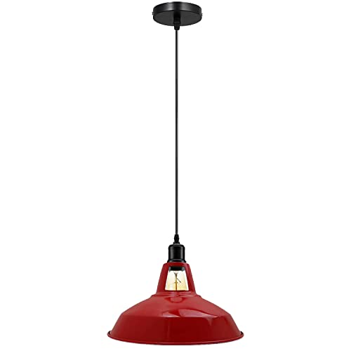 Metal Shade Pendant Light – Black Holder, Barn, Dome or Cone, E27 - Black, Barn Slotted 30 cm Red, Without Bulb