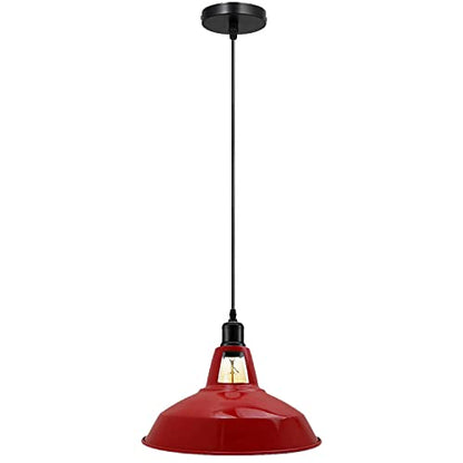 Metal Shade Pendant Light – Black Holder, Barn, Dome or Cone, E27 - Black, Barn Slotted 30 cm Red, Without Bulb
