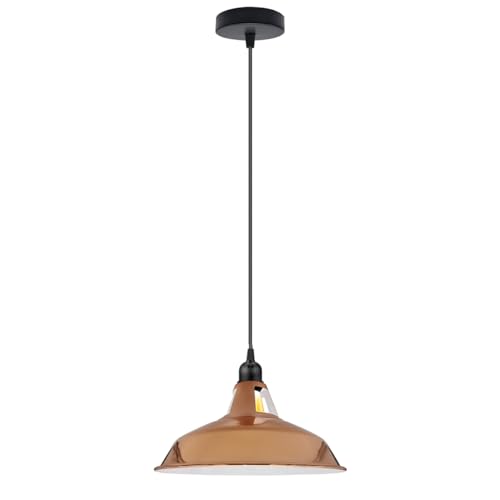 Metal Shade Pendant Light – Black Holder, Barn, Dome or Cone, E27 - Black, Barn Slotted 30 cm Rose Gold, Without Bulb