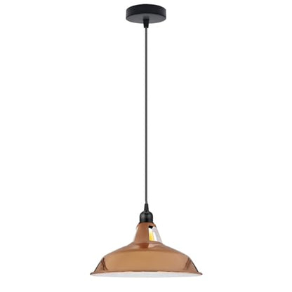 Metal Shade Pendant Light – Black Holder, Barn, Dome or Cone, E27 - Black, Barn Slotted 30 cm Rose Gold, Without Bulb