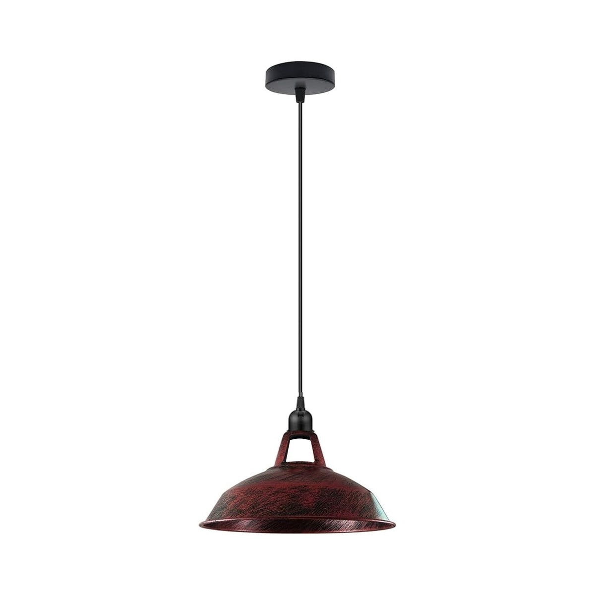 Metal Shade Pendant Light – Black Holder, Barn, Dome or Cone, E27 - Black, Barn Slotted 30 cm Rustic Red, Without Bulb
