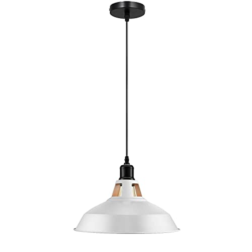 Metal Shade Pendant Light – Black Holder, Barn, Dome or Cone, E27 - Black, Barn Slotted 30 cm White, Without Bulb