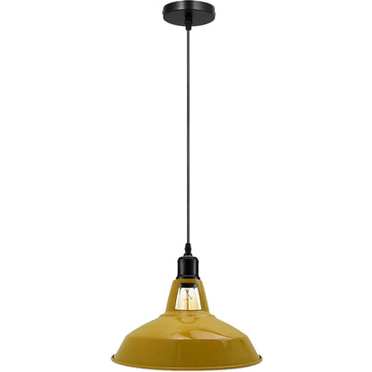 Metal Shade Pendant Light – Black Holder, Barn, Dome or Cone, E27 - Black, Barn Slotted 30 cm Yellow, Without Bulb