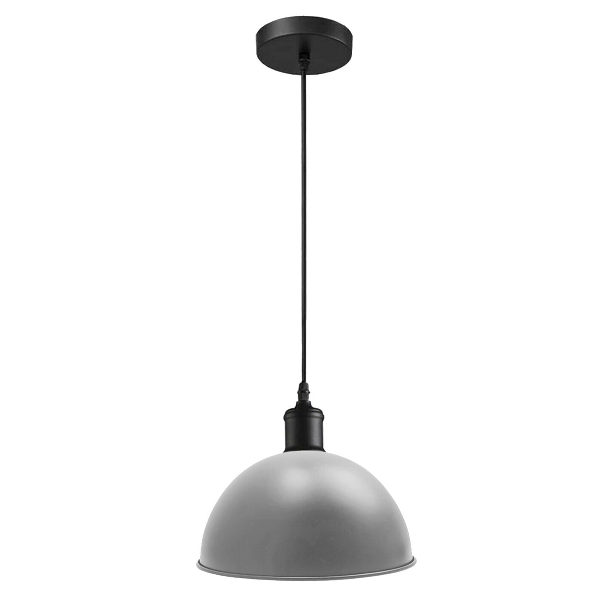 Metal Shade Pendant Light – Black Holder, Barn, Dome or Cone, E27 - Black, Dome 30 cm Grey, Without Bulb
