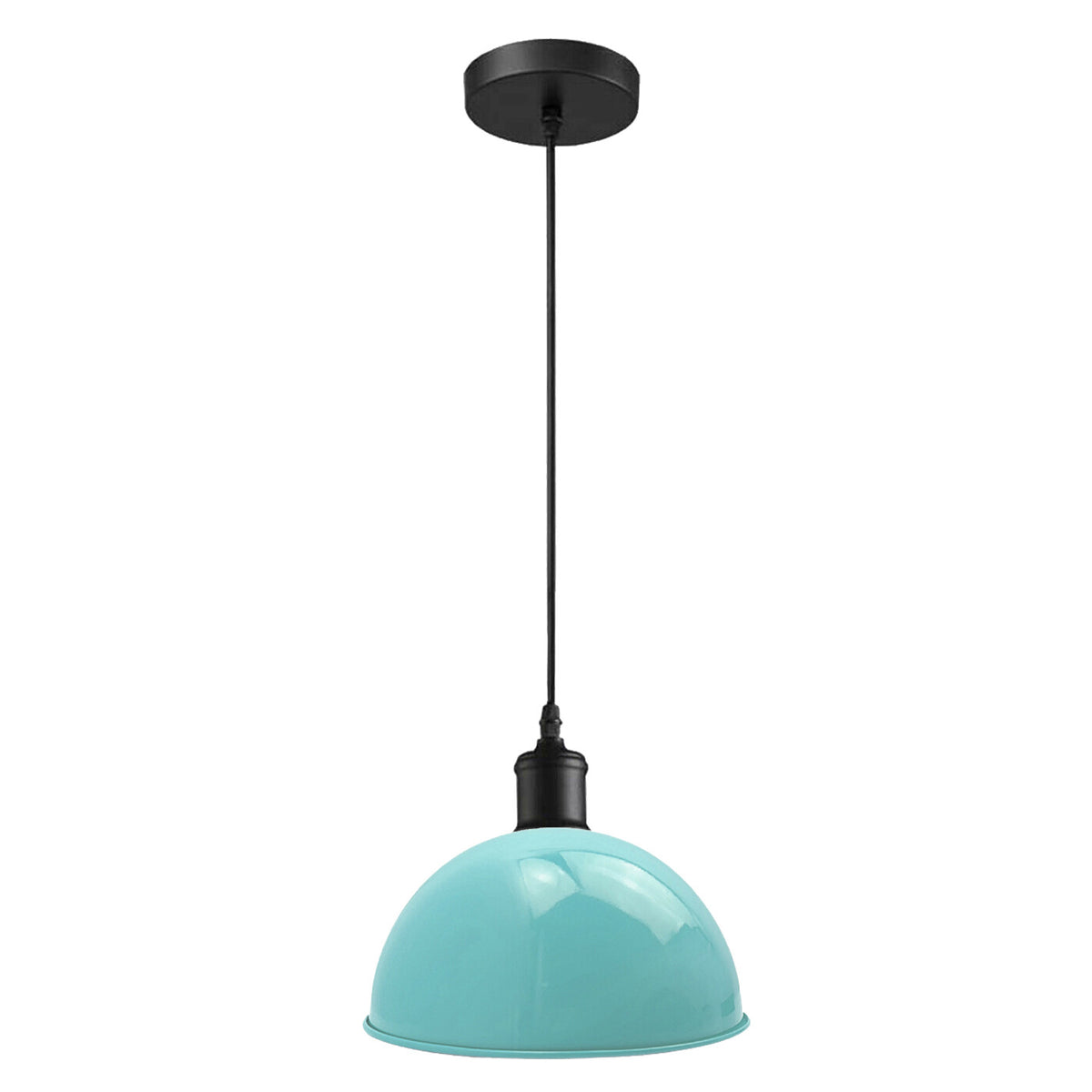 Metal Shade Pendant Light – Black Holder, Barn, Dome or Cone, E27 - Black, Dome 30 cm Light Blue, Without Bulb
