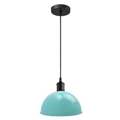 Metal Shade Pendant Light – Black Holder, Barn, Dome or Cone, E27 - Black, Dome 30 cm Light Blue, Without Bulb