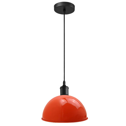 Metal Shade Pendant Light – Black Holder, Barn, Dome or Cone, E27 - Black, Dome 30 cm Orange, Without Bulb