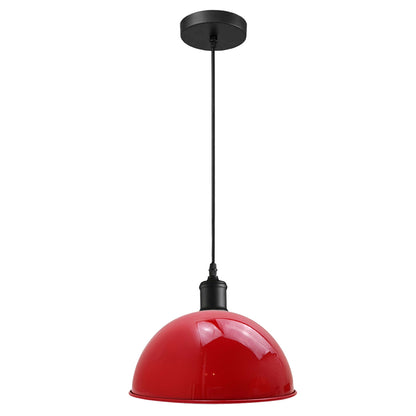 Metal Shade Pendant Light – Black Holder, Barn, Dome or Cone, E27 - Black, Dome 30 cm Red, Without Bulb