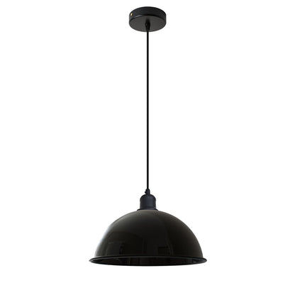 Metal Shade Pendant Light – Black Holder, Barn, Dome or Cone, E27 - Black, Dome 40 cm Shiny Black, Without Bulb