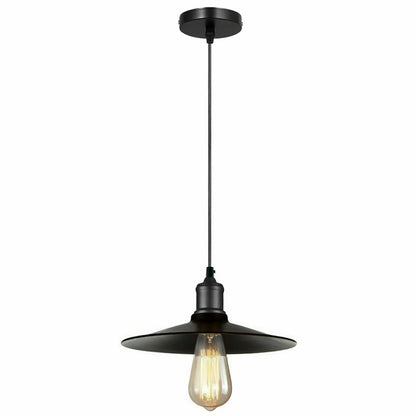 Metal Shade Pendant Light – Black Holder, Barn, Dome or Cone, E27 - Black, Flat Black, Without Bulb