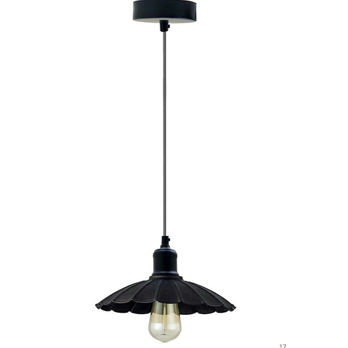 Metal Shade Pendant Light – Black Holder, Barn, Dome or Cone, E27 - Black, Lounge 22 cm Black, Without Bulb