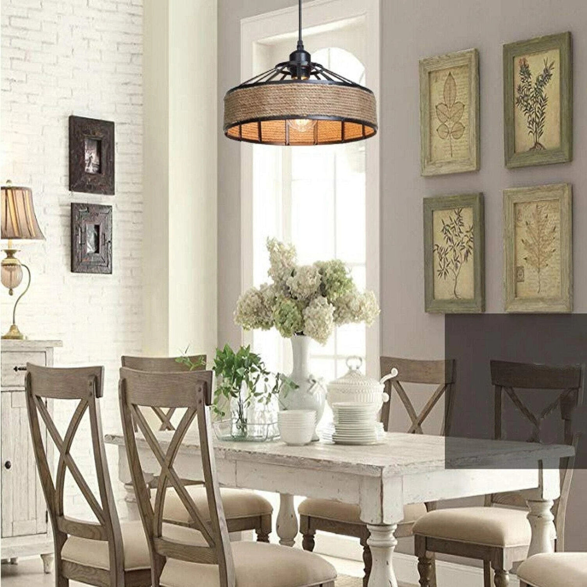 Hemp Rope Pendant Light – Metal Cage Shade 30 or 40 cm, Single or Pair - photo 5
