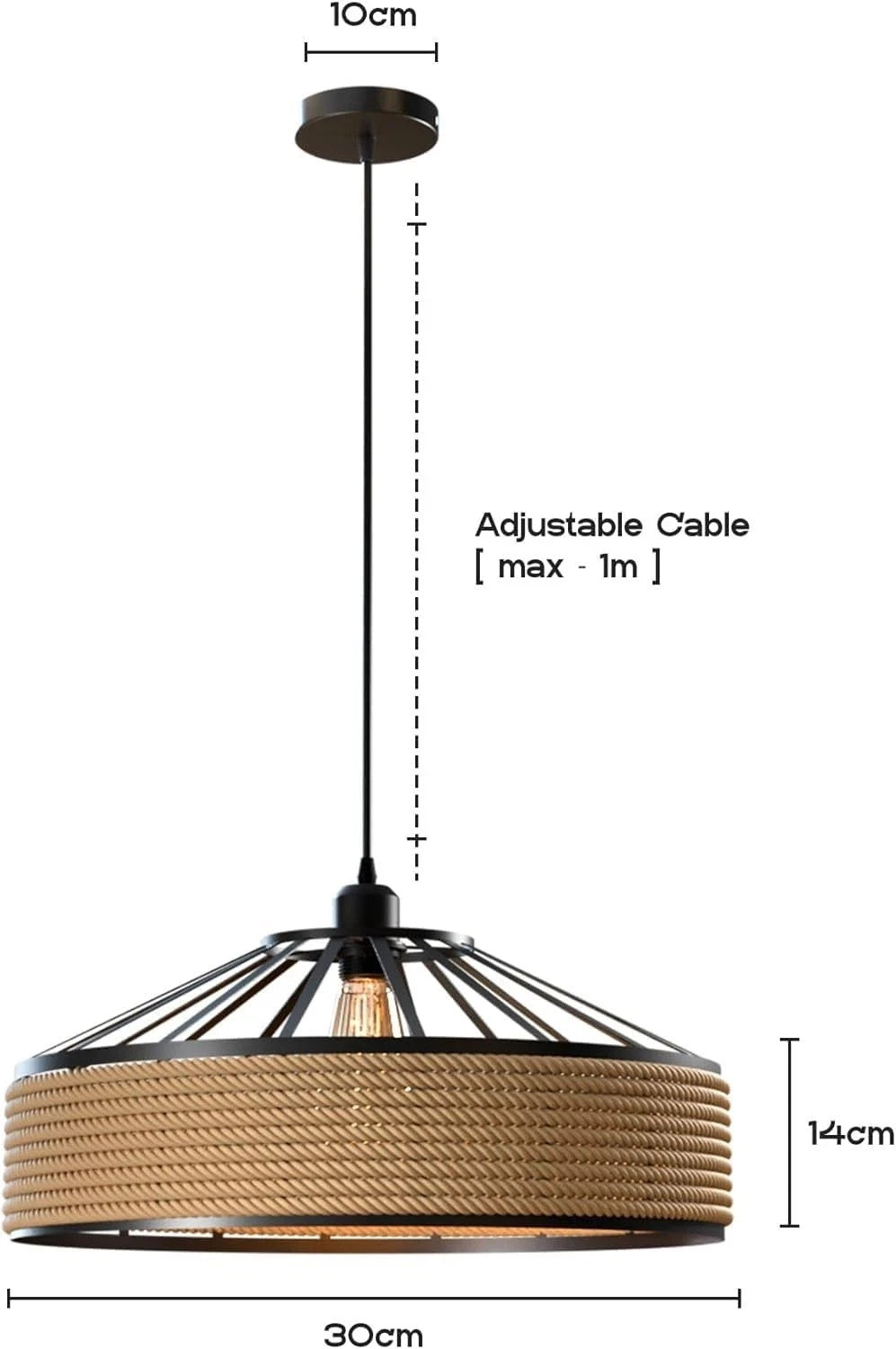 Hemp Rope Pendant Light – Metal Cage Shade 30 or 40 cm, Single or Pair - photo 6