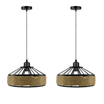 Hemp Rope Pendant Light – Metal Cage Shade 30 or 40 cm, Single or Pair - Black, Hemp Rope Shade 30 cm, Pack of 2, Without Bulb