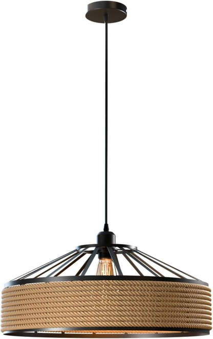 Hemp Rope Pendant Light – Metal Cage Shade 30 or 40 cm, Single or Pair - Black, Hemp Rope Shade 30 cm, Without Bulb