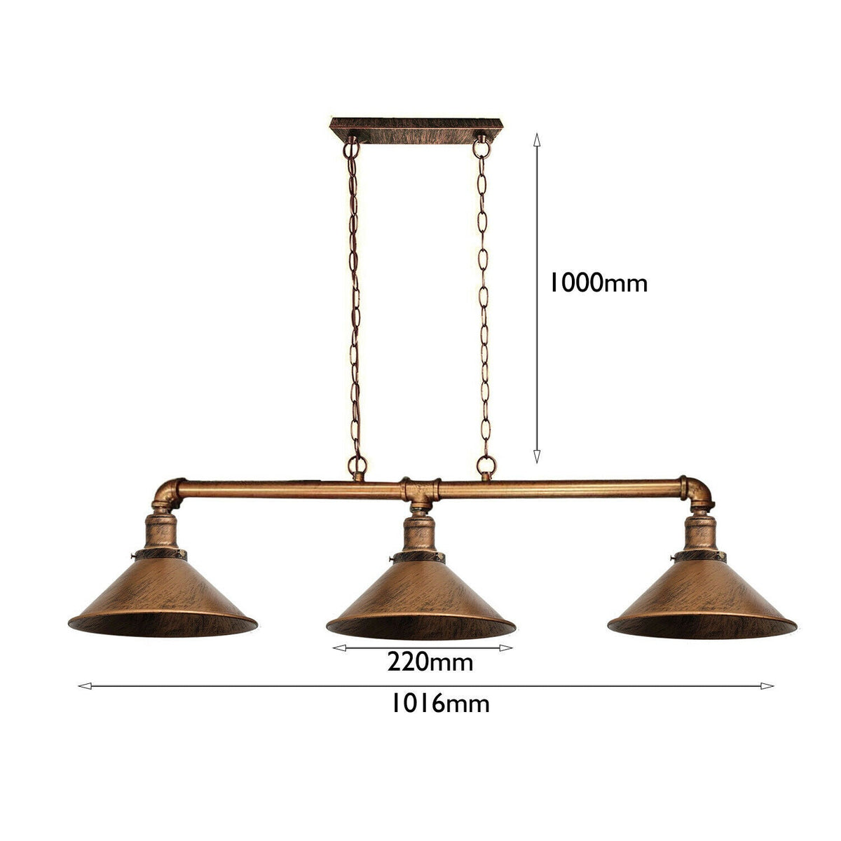 3-Light Water Pipe Pendant Bar – Industrial, E27, 4 Finishes - photo 2