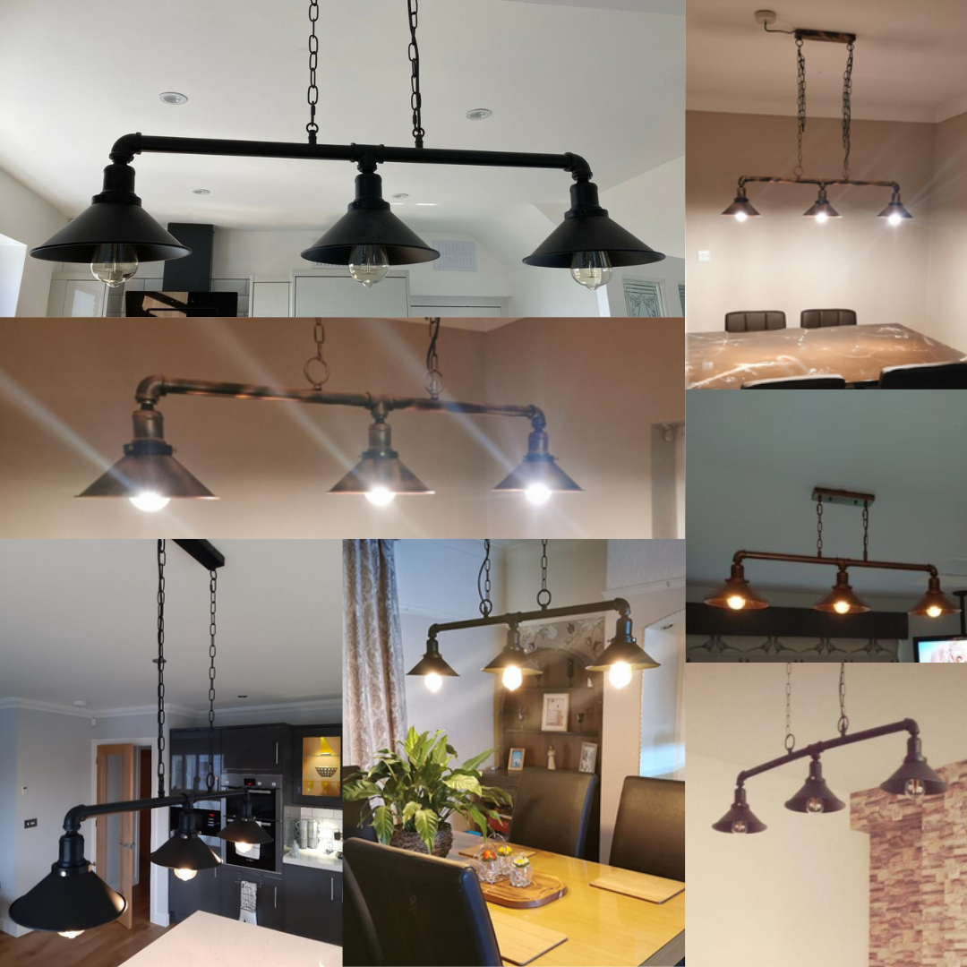 3-Light Water Pipe Pendant Bar – Industrial, E27, 4 Finishes - photo 3