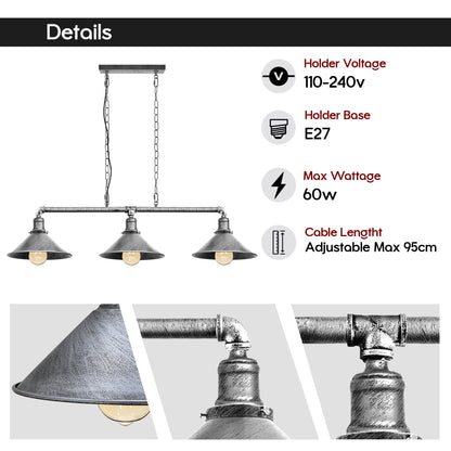 3-Light Water Pipe Pendant Bar – Industrial, E27, 4 Finishes - photo 5