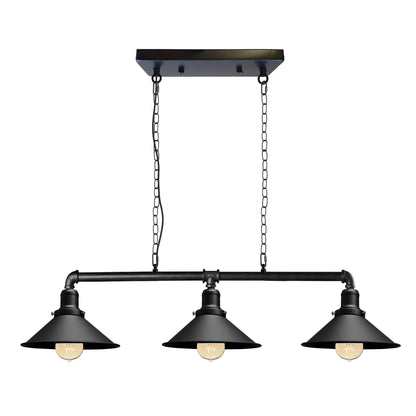 3-Light Water Pipe Pendant Bar – Industrial, E27, 4 Finishes - Black, No Shade, ST64 Bulb