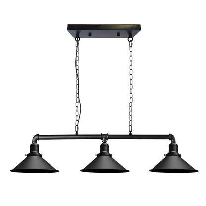 3-Light Water Pipe Pendant Bar – Industrial, E27, 4 Finishes - Black, No Shade, Without Bulb