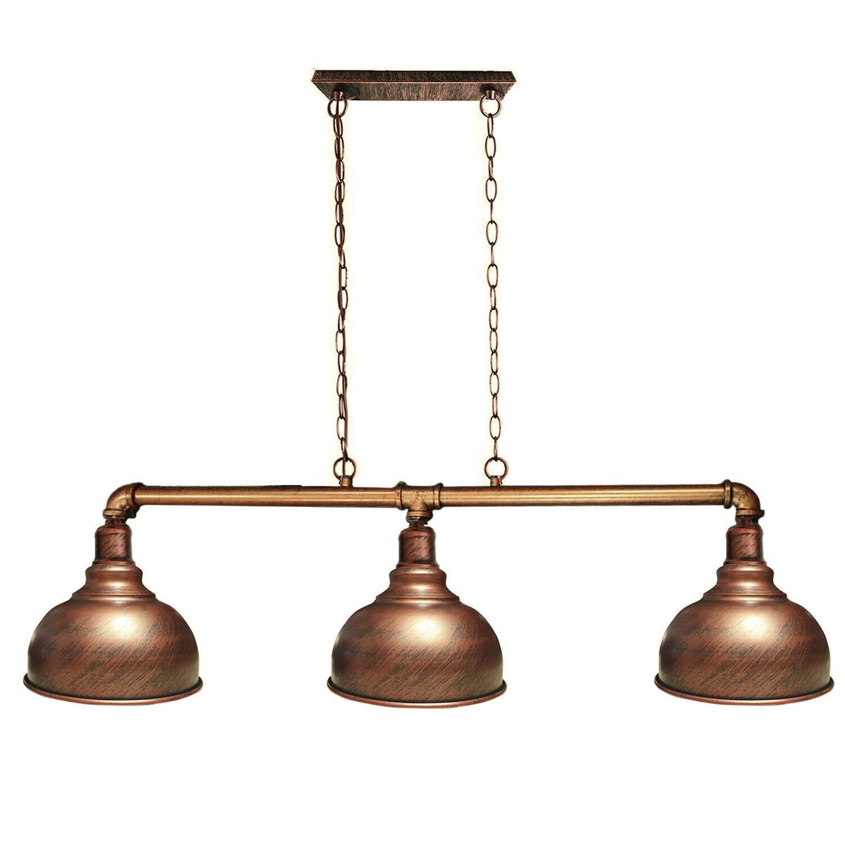 3-Light Water Pipe Pendant Bar – Industrial, E27, 4 Finishes - Brushed Copper, Curvy 21 cm Brushed Copper, ST64 Bulb