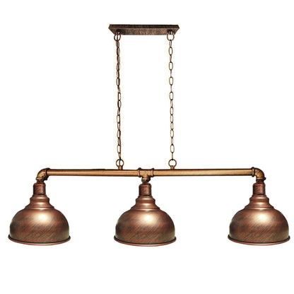 3-Light Water Pipe Pendant Bar – Industrial, E27, 4 Finishes - Brushed Copper, Curvy 21 cm Brushed Copper, ST64 Bulb