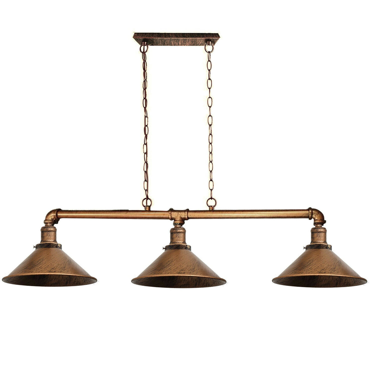 3-Light Water Pipe Pendant Bar – Industrial, E27, 4 Finishes - Brushed Copper, No Shade, Without Bulb